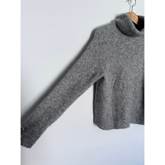 ALICIA ADAMS ALPACA gray fuzzy baby wool turtleneck pullover luxe sweater top - Picture 3 of 8